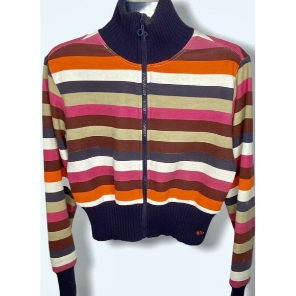 OP Ocean Pacific Women’s  Striped Sweater Zip Up - Picture 1 of 12